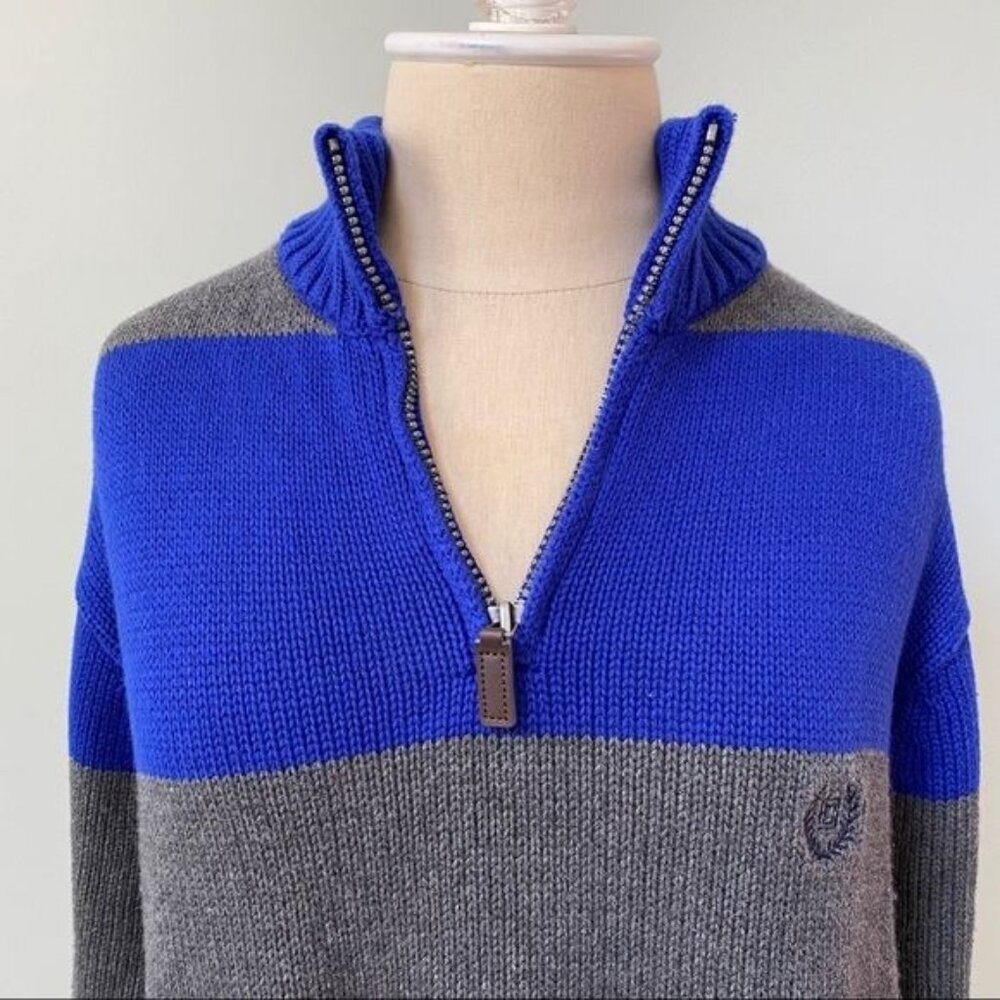 Chaps Men’s Gray Blue Stripe 1/4 Zip Sweater
